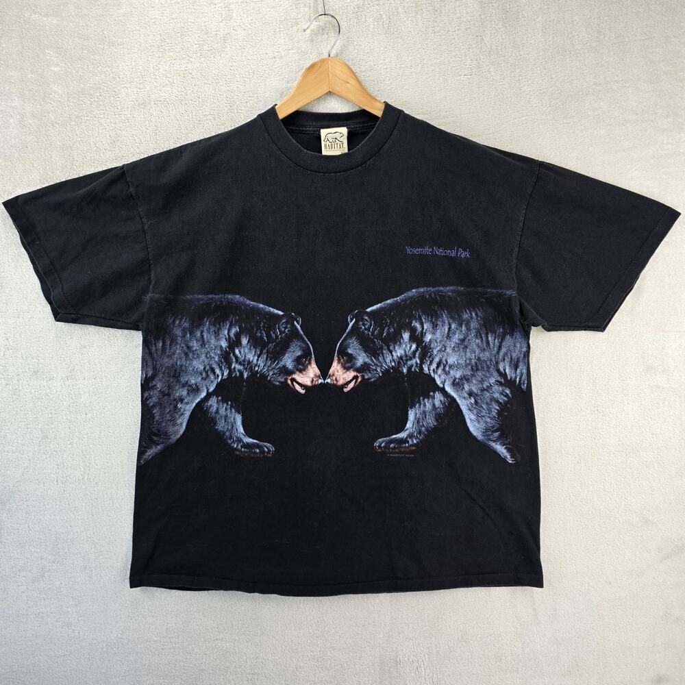 Vintage Habitat Shirt Mens XXL Black Bear Country USA Wrap Around Single Stitch